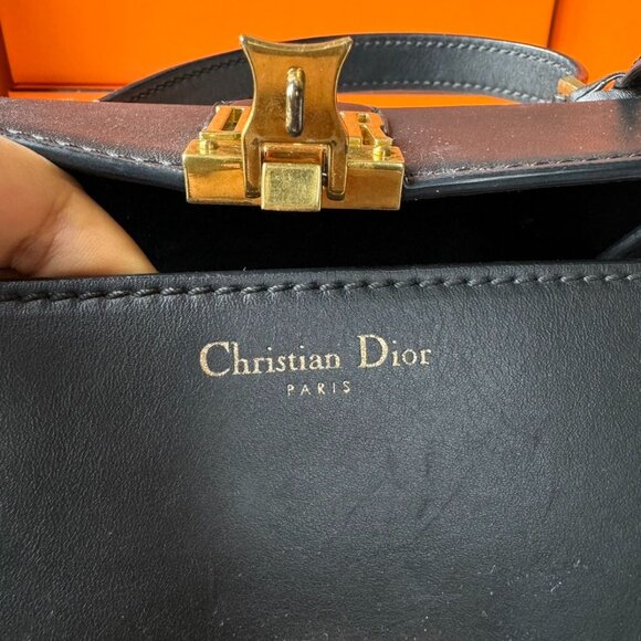 Vintage Christian Dior Black Leather Top Handle Bag – Lock & Key, Made in France - Picture 5 of 14